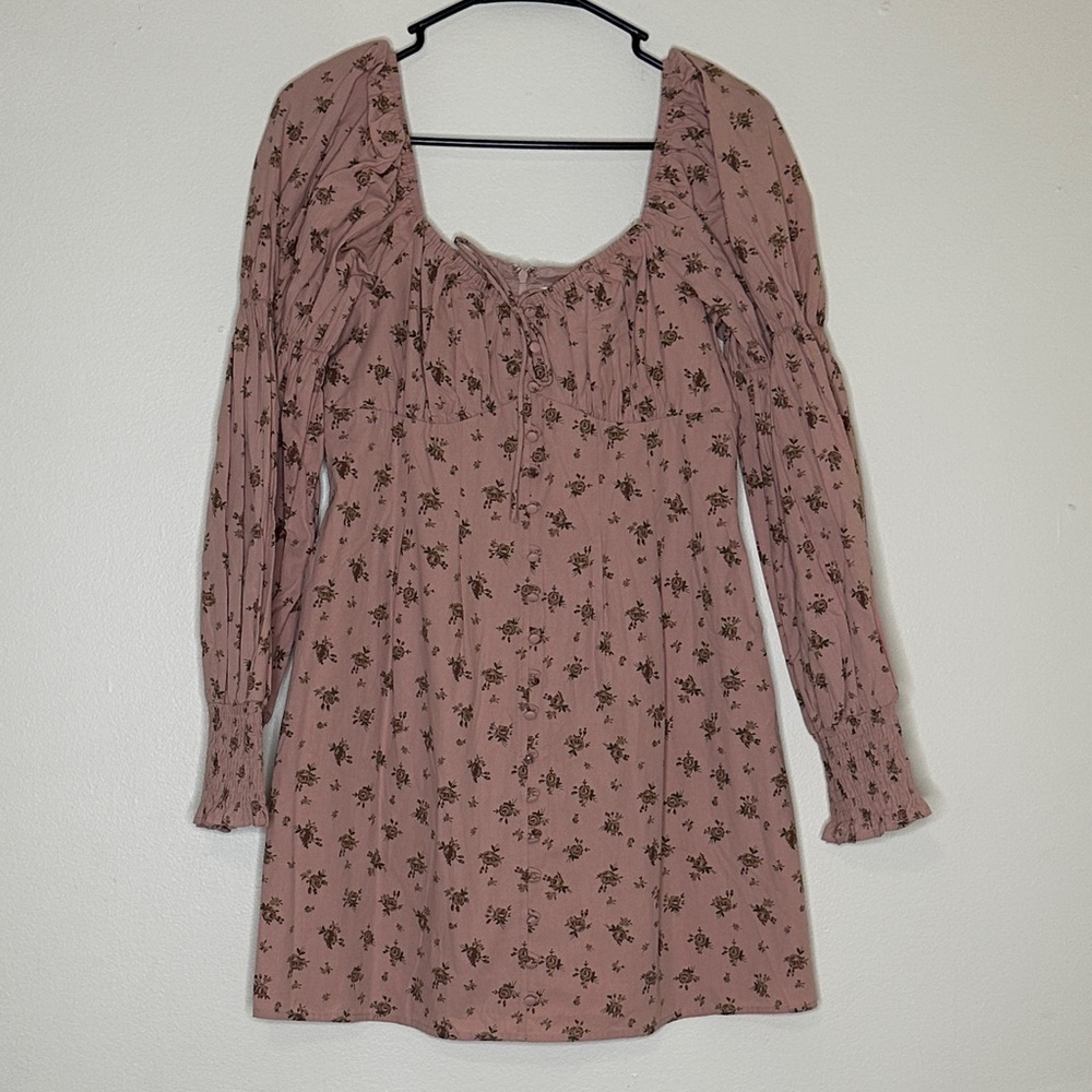 Storia Dusty Rose Floral Long Sleeve Mini Dress
